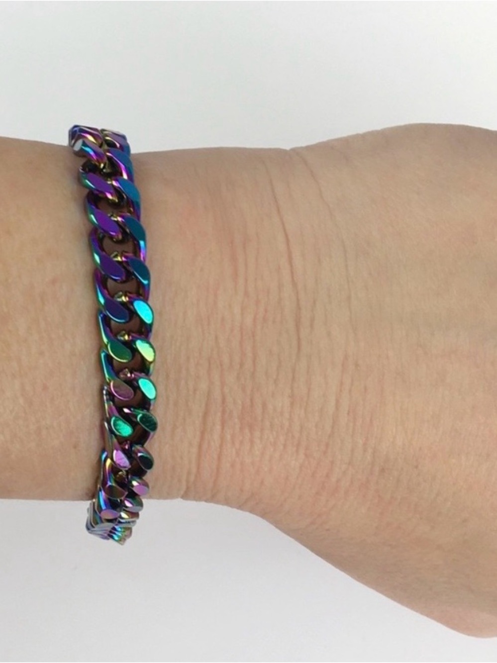 New Oil Slick Rainbow Chain Link Bracelet | Iridescent Miami Cuban Unisex